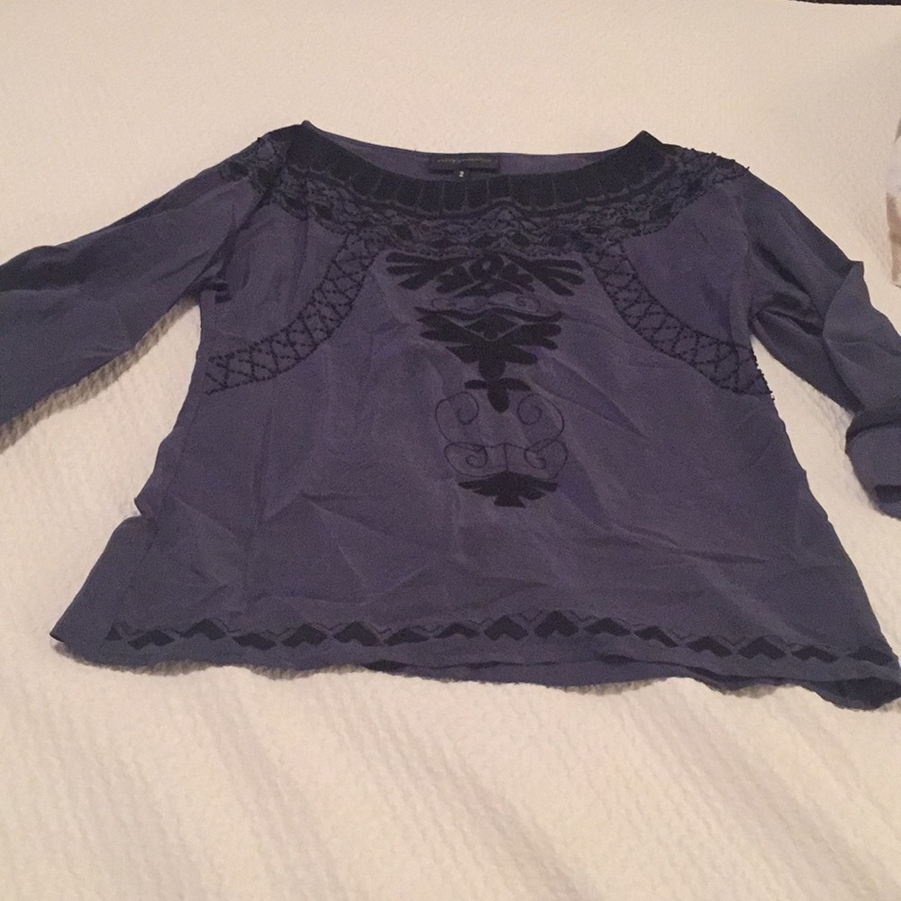 Navy and Black Embroidered Top
